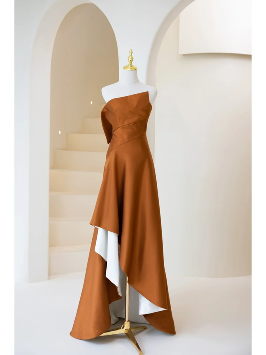 Simple A Line Strapless Burnt Brown Long Prom Dresses Impress 18th Birthday Outfits Prom Gown AB894