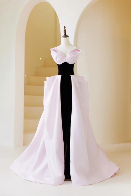 Elegant A-line Spaghetti Straps Pink Long Prom Dress Charming Evening Party Dress Fashion Wedding Guest Dress AB1006