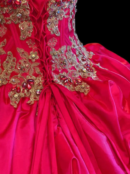 Princess Ball Gown Sweetheart Hot Pink With Layered Tiered Long Sweet 16 Dresses Seventeen Quince Dress RB4027