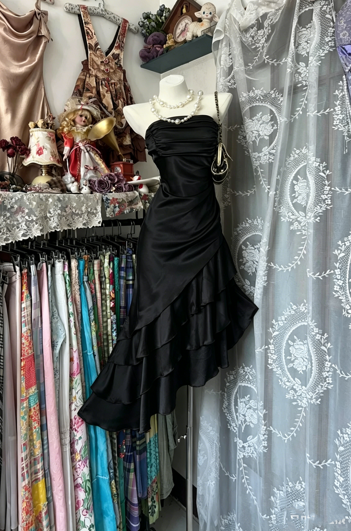 Vintage Meerjungfrau Trägerlos Champagner Satin Mittellang Abschlussfeier Geburtstag Outfits Homecoming Kleider N3740
