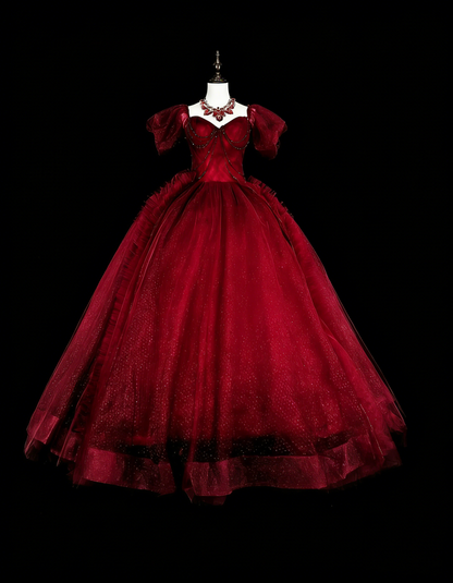 Vintage Abschlussballkleider Ballkleid Trägerlos Weinrot Tüll Burgund 2000er Jahre Langes Partykleid N2379