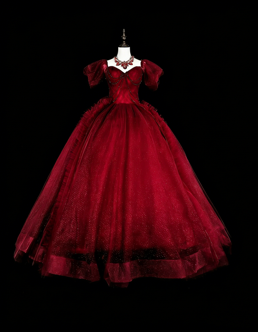 Vintage Prom Dresses Ball Gown Strapless Wine Red Tulle Burgundy 2000s Long Party Dress N2379