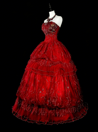 Vintage Abschlussballkleider Ballkleid Trägerlos Burgund Tüll 2000er Jahre Langes Partykleid N2383
