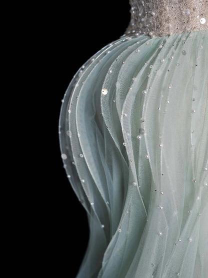 Funkelndes, mintgrünes Pailletten-Abendkleid in A-Linie mit Herzausschnitt – modisches und ästhetisches Kleid für Schul- und Partyveranstaltungen, AB2230