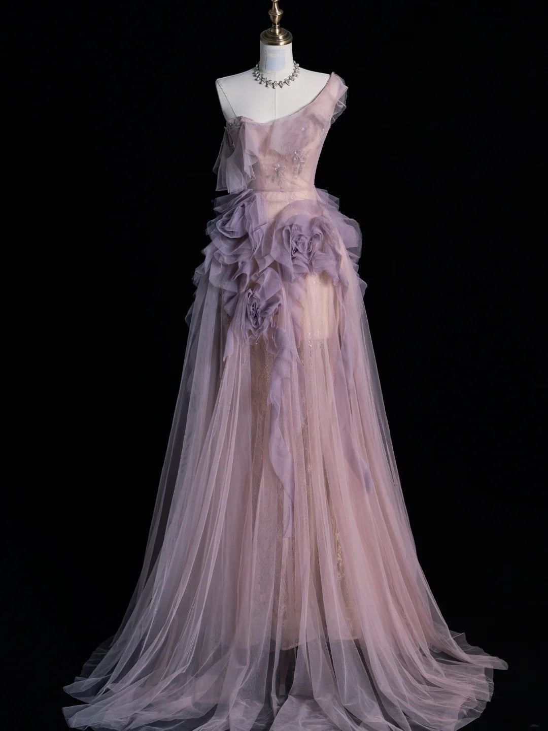 Elegantes, ärmelloses, rosafarbenes A-Linien-Abendkleid mit One-Shoulder-Ausschnitt – Inspiration für festliche Anlässe und Prinzessinnenkleider (Modell N773)