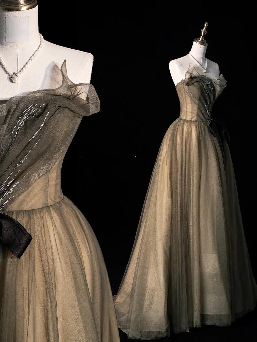 Elegantes, trägerloses, ärmelloses Ballkleid aus Tüll für den Abschlussball, langes formelles Kleid für die High School, N1263