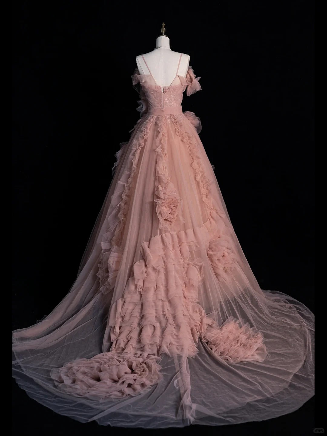 Robe de bal longue rose en tulle à fines bretelles - Inspiration robes de soirée - Robe de bal formelle N1214