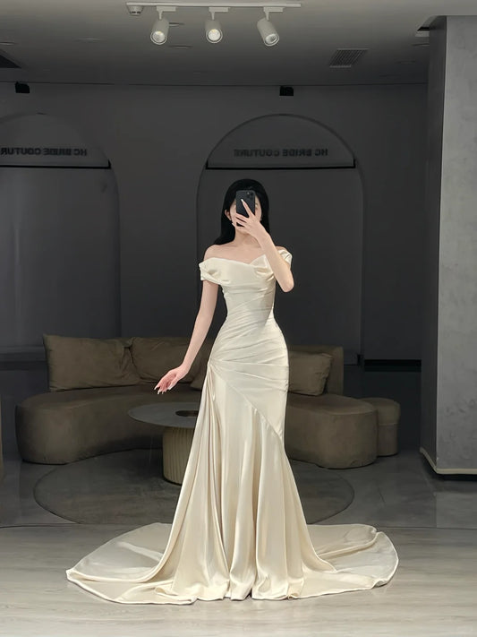 Princess Wedding Dresses Mermaid Off The Shoulder With Short Sleeves Bridal Gown N3082