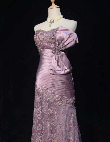 Elegante Abschlussballkleider Meerjungfrau Sweetheart Flieder Tüll Spitze mit Perlen langes Abendkleid N2909