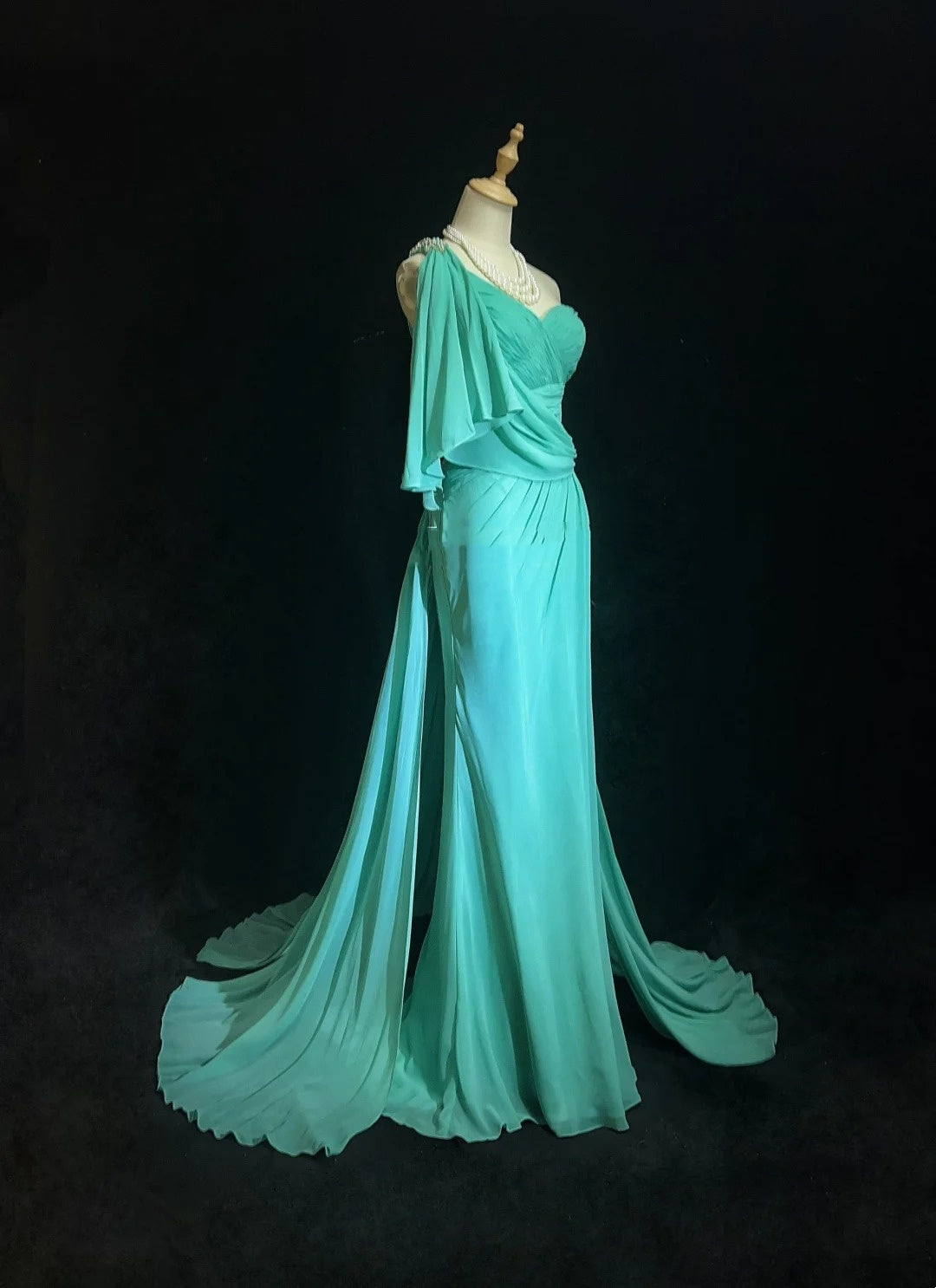 Robes de bal vintage Sirène Asymétrique Bleu Mousseline Années 80 Robe longue de soirée N2758