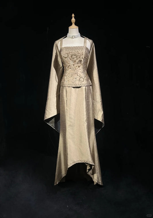 Vintage Prom Dresses 1950s High Low Square Neck With Beading Cape Sleeveless Evening Formal Outfits RB4327