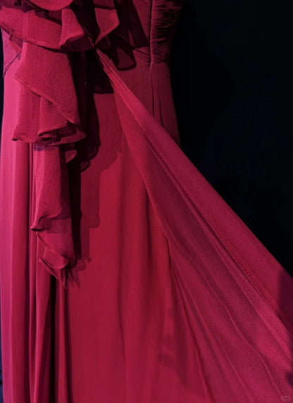 Verträumte 90er Abschlussballkleider Meerjungfrau One Shoulder Rot mit plissiertem Abendoutfit N3845