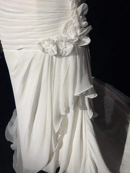Vintage 90er Brautkleider Meerjungfrau Sweetheart Chiffon Weiß Perlenstickerei Sommergarten Langes Brautkleid N3827