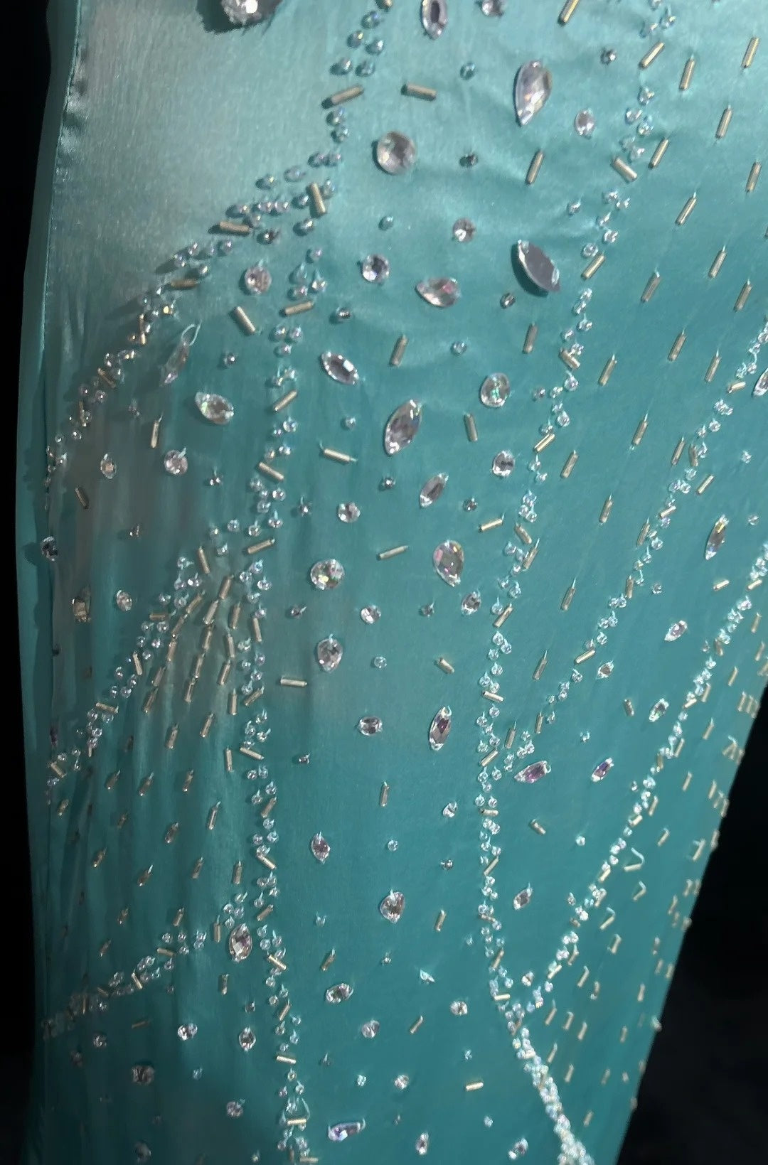 Elegante Abschlussballkleider Meerjungfrau Spaghettiträger Rückenfrei Tiffany-Blau Chiffon Mit Perlen Lang Formelle Abendgarderobe N3708