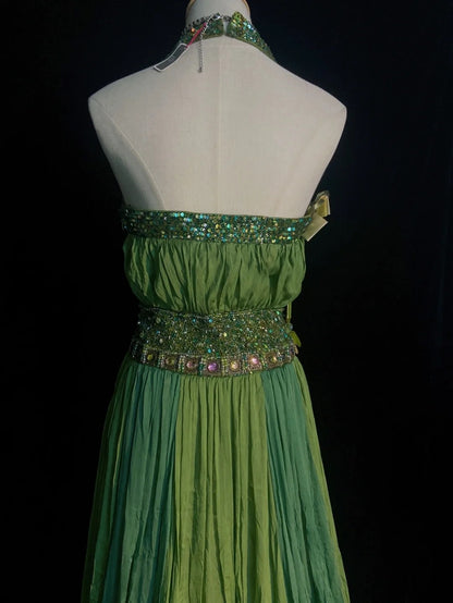 Robes de soirée Glamour A-line en mousseline de soie verte avec perles, tenues de soirée formelles N3843