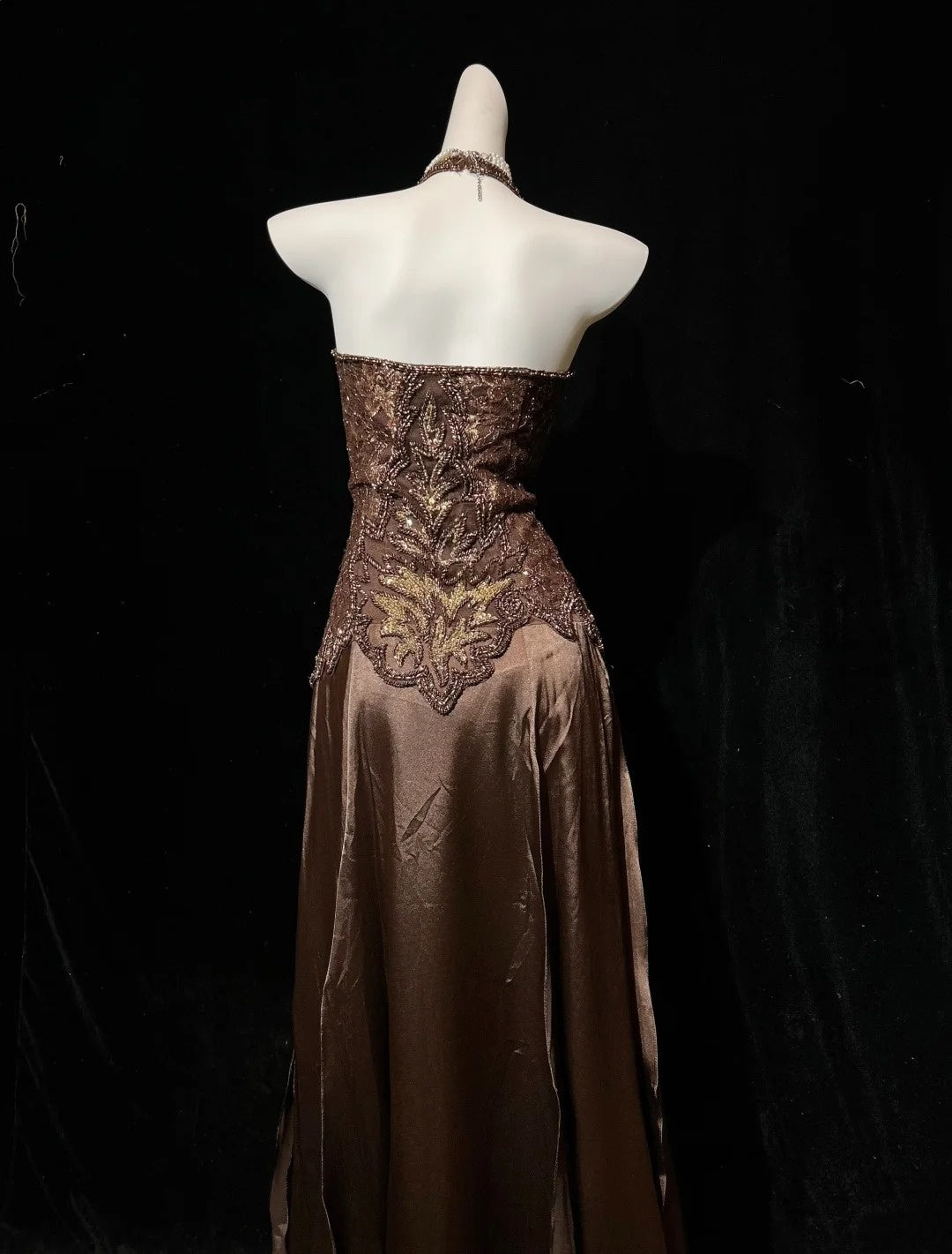 Retro A line Halter Chocolate Long Floor Length Prom Dresses Formal Party Outfits RB3949