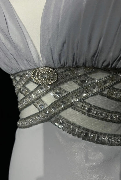 Vintage Prom Dresses Mermaid Sweetheart Gray Chiffon With Beading 1970s Long Formal Gown N2614