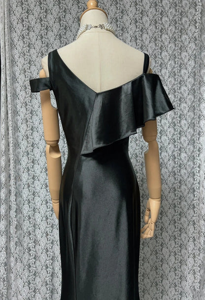 Vintage Prom Dresses Meerjungfrau Spaghettiträger Black Tie Kleid Ärmellos 1990er Lange Abendrobe N2637