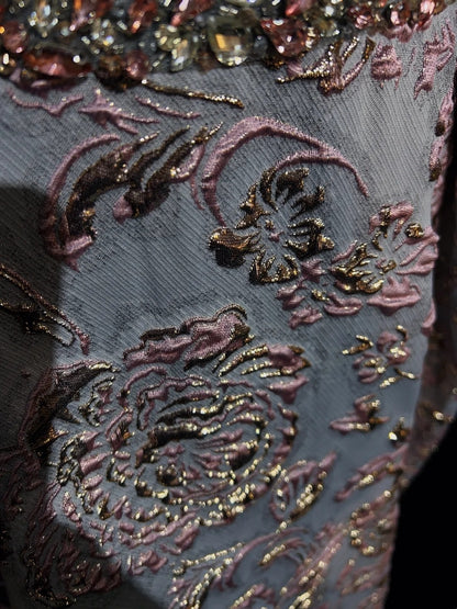 Robes de bal modestes à bretelles spaghetti en dentelle lilas avec perles, longues tenues de soirée N3463