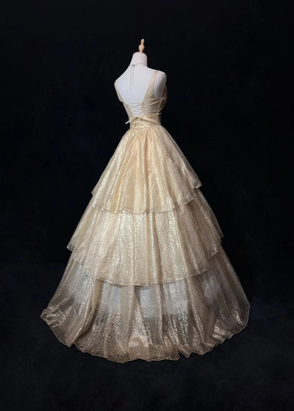 Vintage Abschlussballkleider Ästhetik 80er Jahre Retro Ballkleid Champagner Pailletten Bodenlang Abendgarderobe N2326