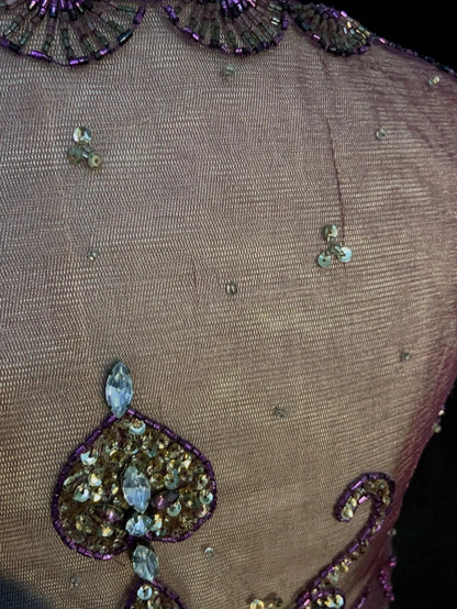 Inspiration Robes de bal vintage Sirène Bretelles spaghetti Violettes longues Années 1990 Avec perles Robes de soirée N3388