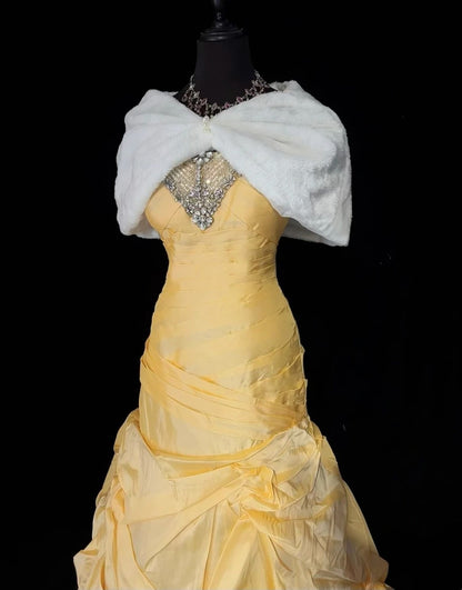 Elegant Prom Dresses Ball Gown Spaghetti Strap Yellow Taffeta With Pleated Long Formal Gown N2918