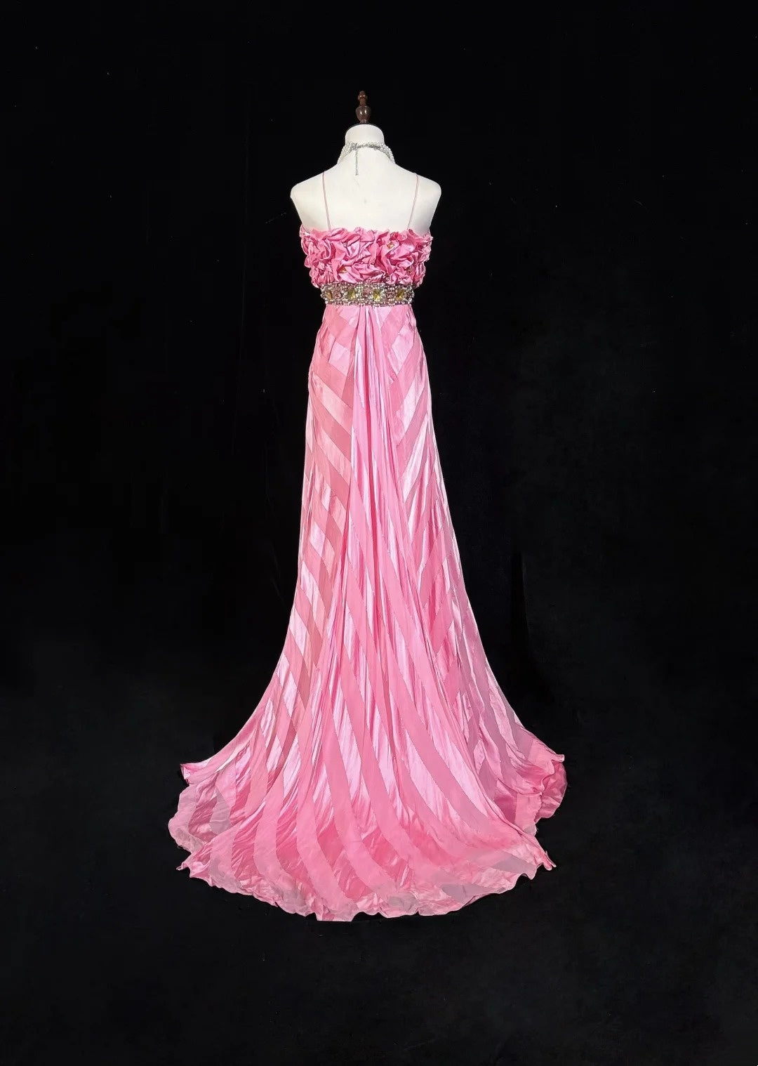 Vintage Abschlussballkleider Spaghettiträger Meerjungfrau Pink mit Goldspitze Lange formelle Abendkleider N3862