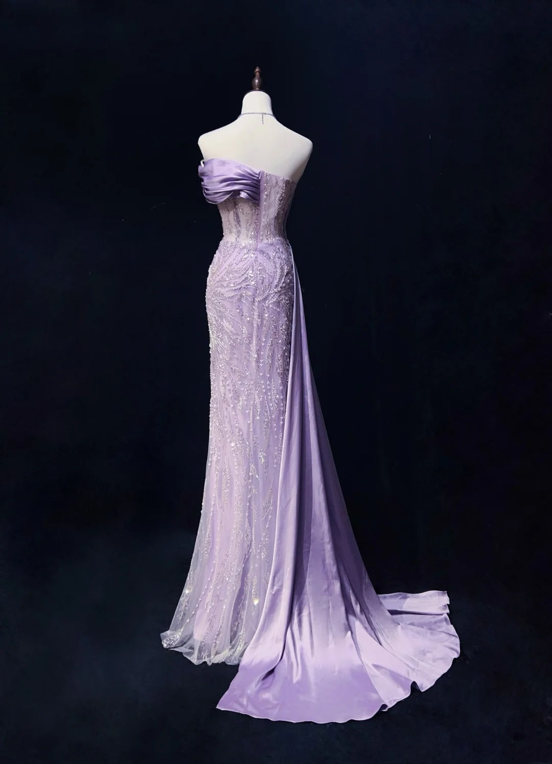 Vintage Ballkleider Inspo Meerjungfrau Trägerlos Lila Pailletten Mit Schlitz Perlen 80er Jahre Langes Abendkleid N2742