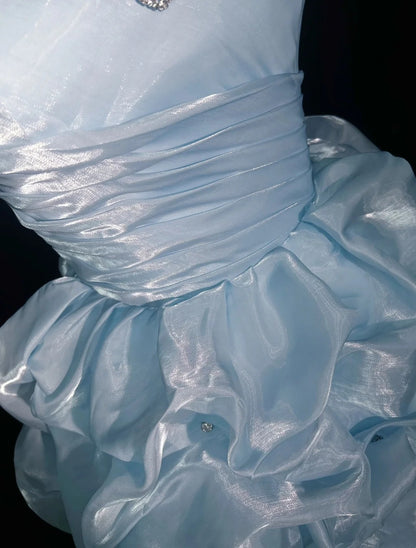 Vintage Ball Gown Sweetheart Light Sky Blue Y2K 2000s Organza Short Mini Homecoming Dresses N3106