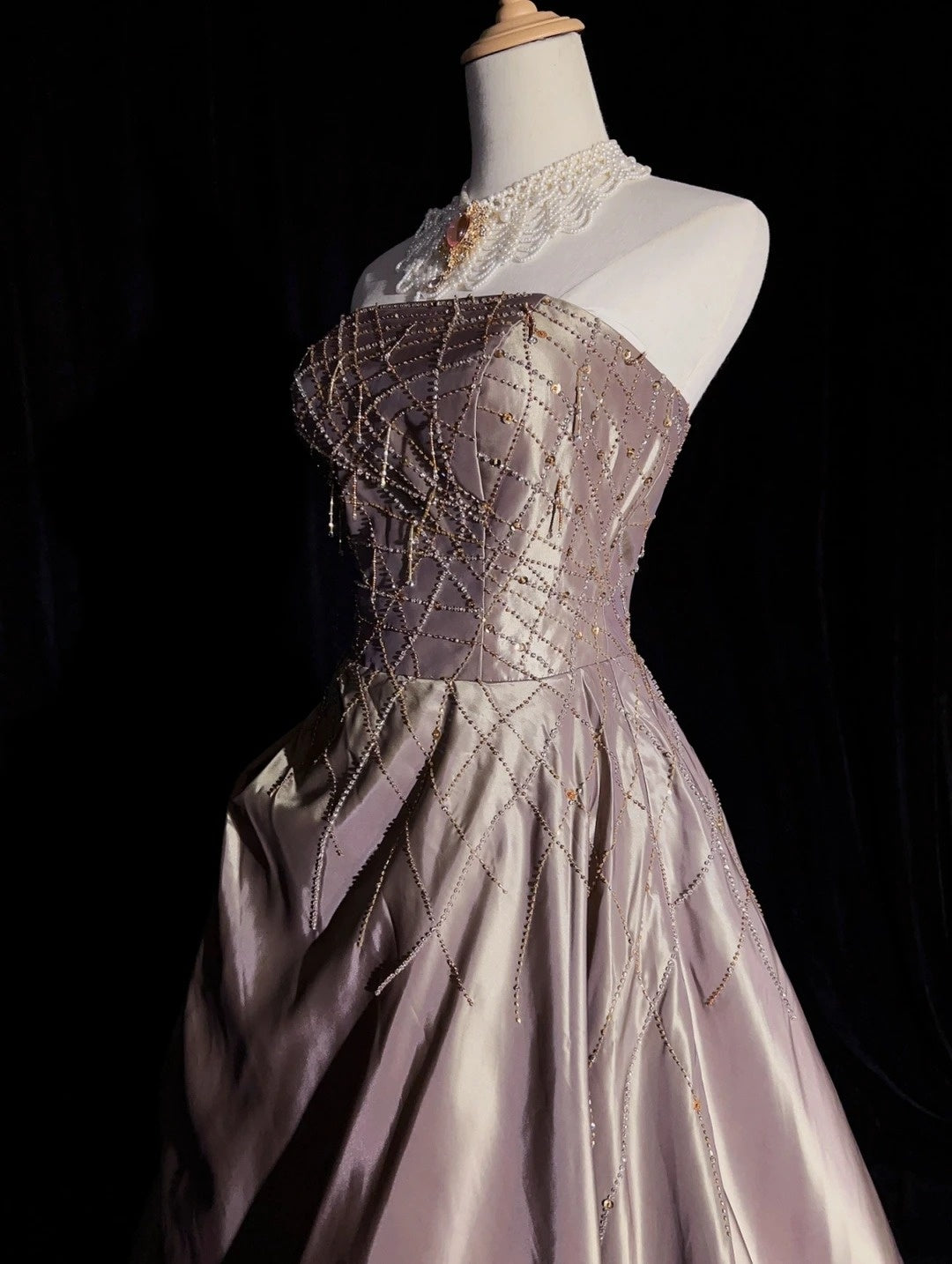 Robes de bal vintage pour le bal de fin d'année, bustier en satin rose poudré des années 80 avec perles, longues tenues de soirée formelles N3870