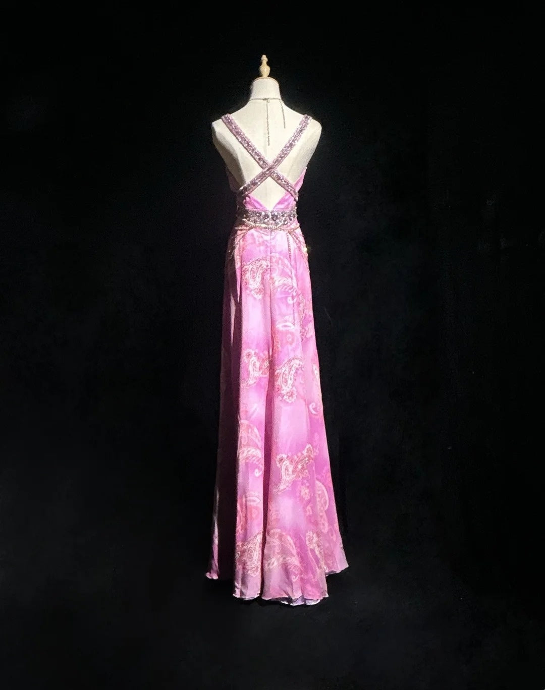 Inspiration robes de bal vintage trapèze asymétrique en mousseline rose avec perles, longue robe de soirée années 80 N2734