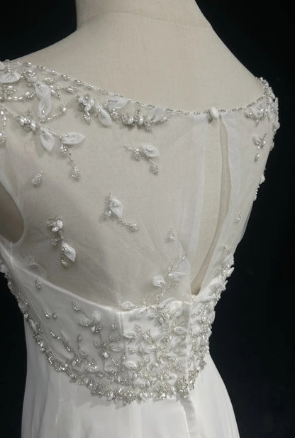 Märchenhafte Fantasy-Kunst-Brautkleider A-Linie U-Boot-Ausschnitt Weiße Perlen Lange Brautkleider Brautkleider N2600