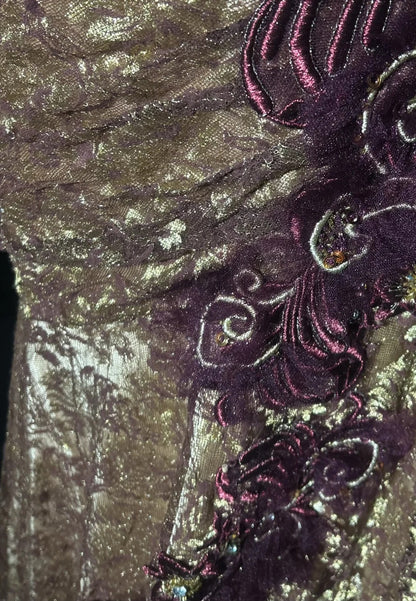Robes de bal vintage sirène col en V dentelle dorée avec fleurs tenues de soirée formelles longues années 80 N3881