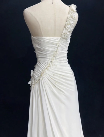 Robes de mariée uniques sirène asymétrique en mousseline blanche avec perles, robe de mariée longue pour jardin d'été N3679