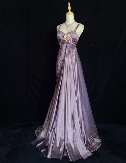 Vintage Ballkleider Inspo Meerjungfrau Spaghettiträger Traube Satin 90er Mit Perlen Abendkleider N3350