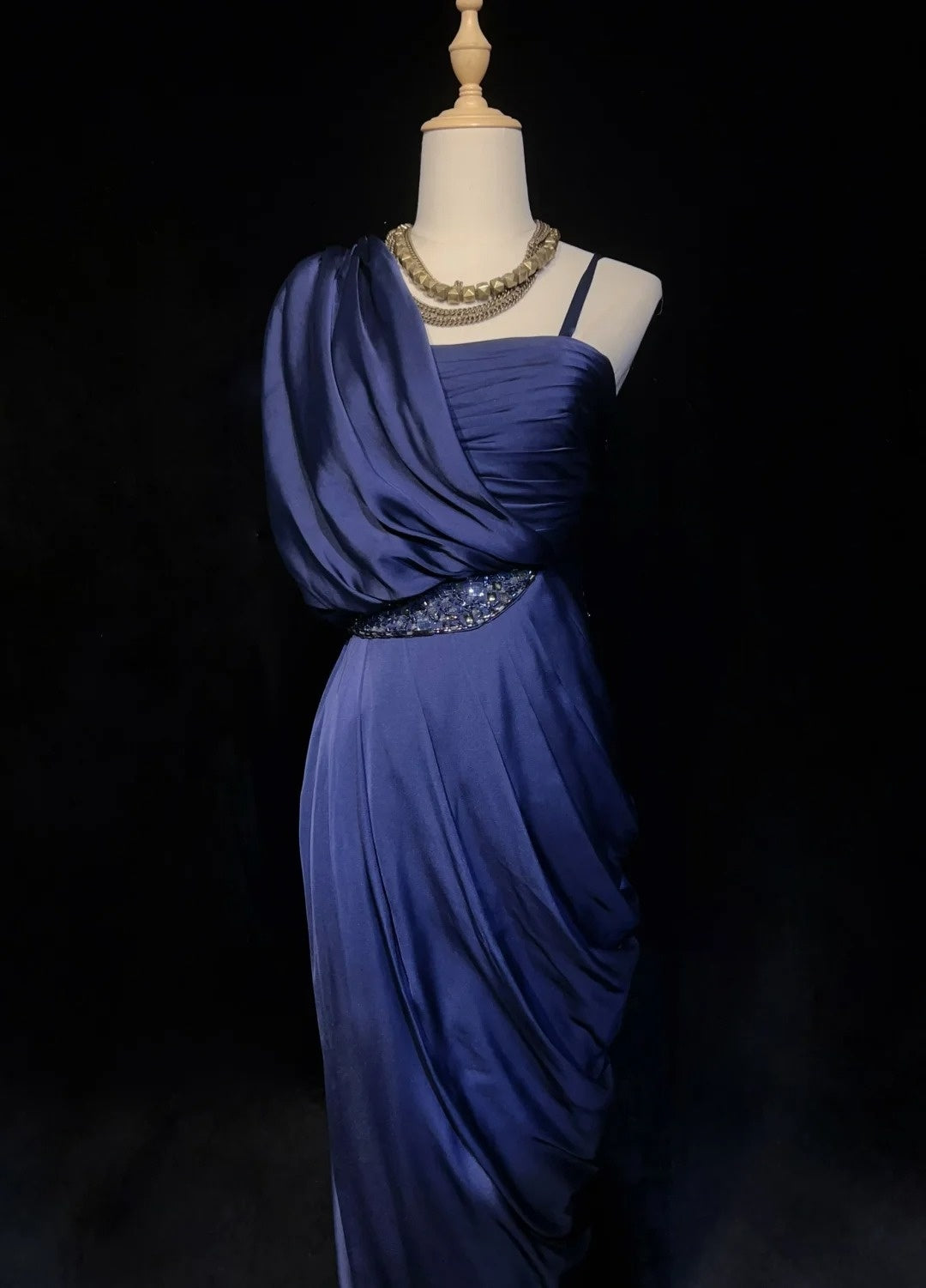 Robes de bal vintage fourreau bleu marine satin années 1990 longue robe de soirée formelle N2663