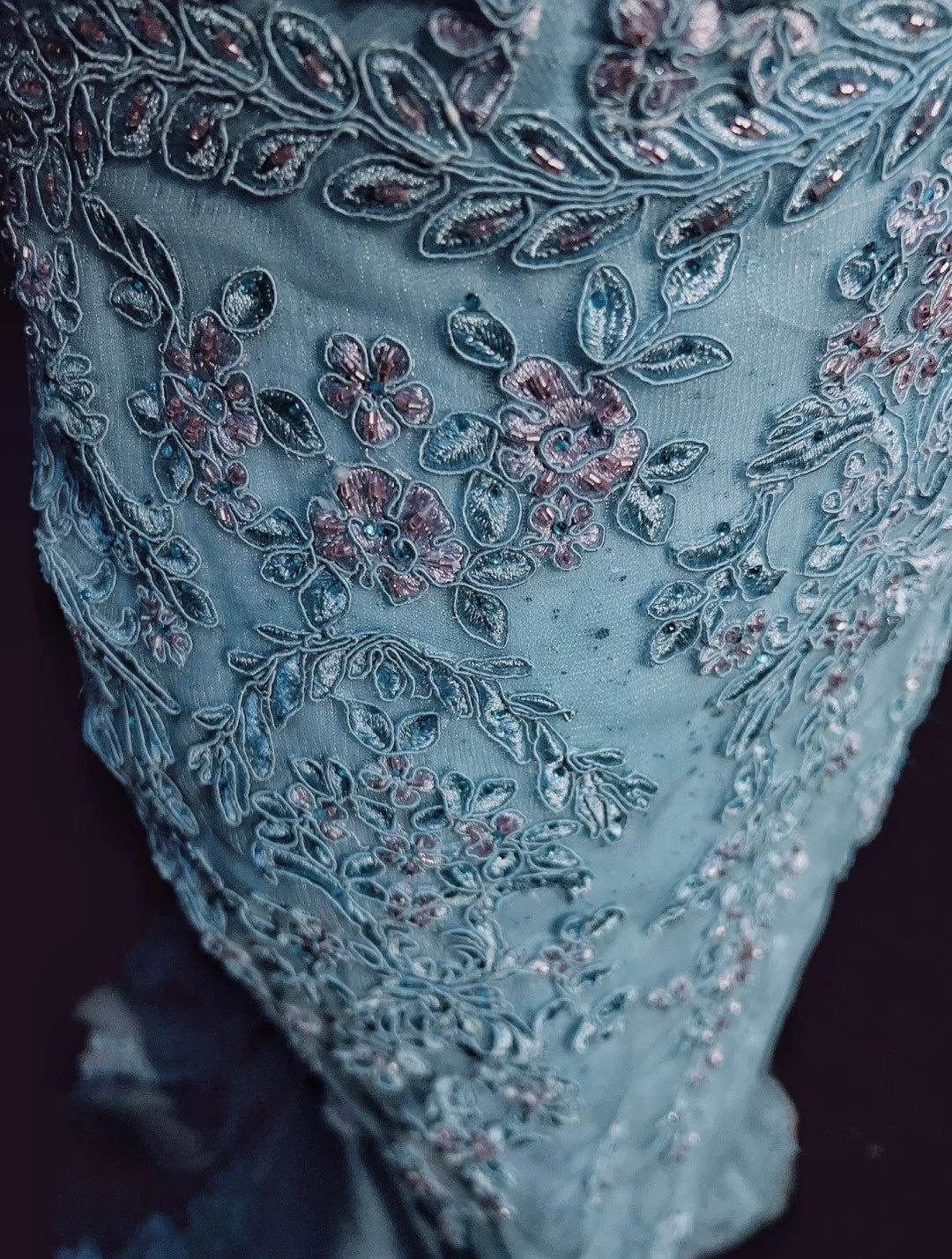 Vintage Abschlussballkleider Inspo Meerjungfrau V-Ausschnitt Hellblau Lang 1990er Mit Spitzenapplikationen Formelle Kleider N3359