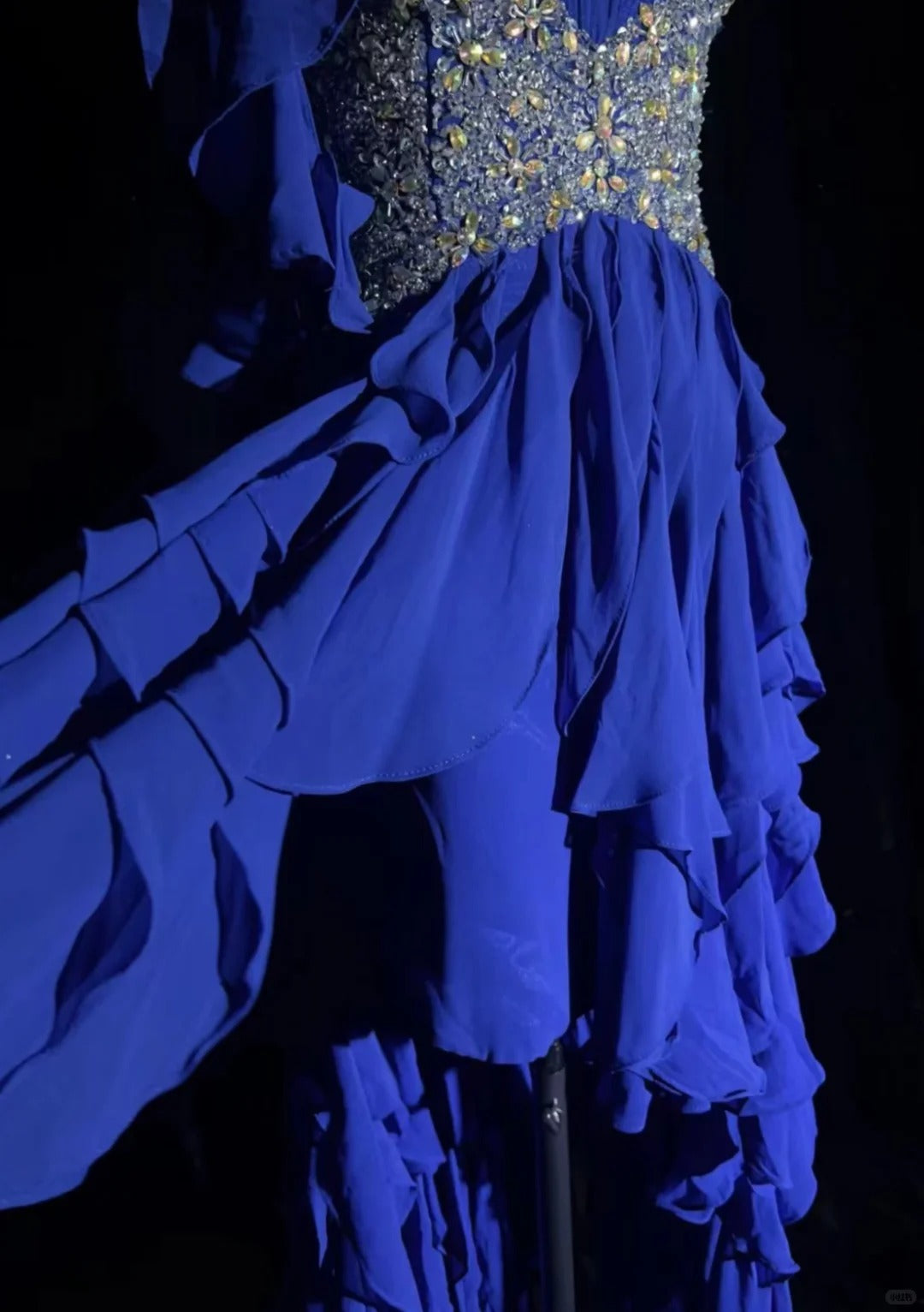 Vintage Prom Dresses 1950s High Low One Shoulder Royal Blue Chiffon With Layered Tiered Sleeveless Evening Formal Outfits RB4326