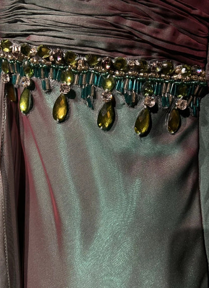 Vintage Ballkleid Ästhetik Kleider A-Linie Spaghettiträger Grün Chiffon Langes Abendkleid N3017