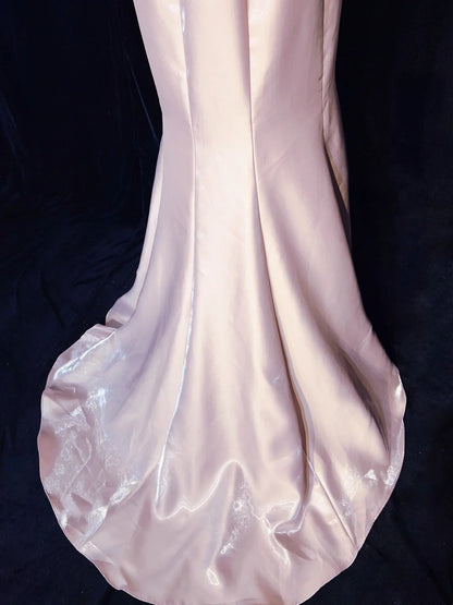 Vintage Abschlussballkleider Inspo Meerjungfrau schulterfrei rosa Satin 80er mit Spitze Abendkleider N3374
