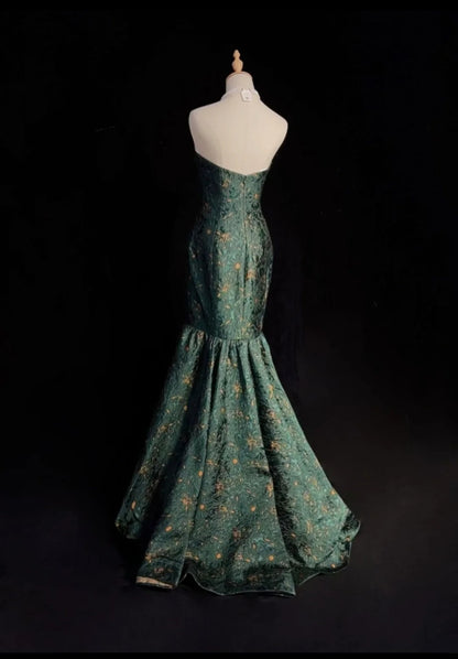 Elegante Abschlussballkleider Meerjungfrau Sweetheart Dunkelgrün Bodenlang Spitze Satin Festliches Abendkleid N3707