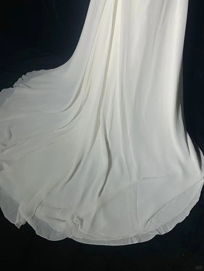Elegant A line Strapless Chiffon White With Beads Wedding Bridal Gown Long Wedding Dresses RB5123