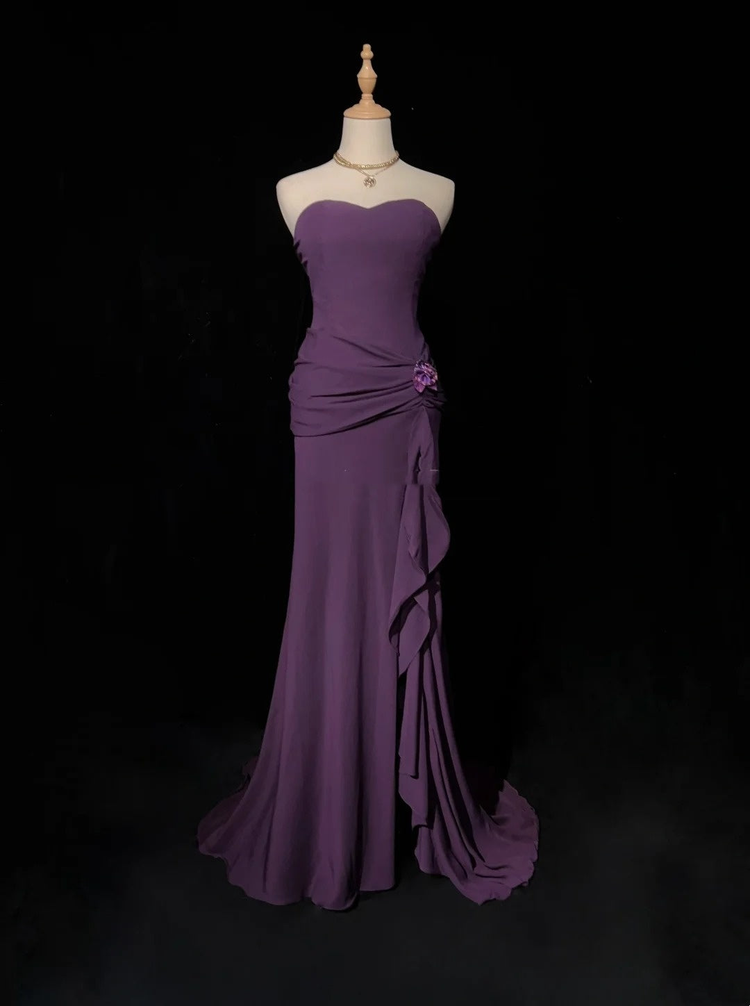 Robes de bal vintage des années 60 sirène bustier en cœur mousseline violette longue robe de bal N3102