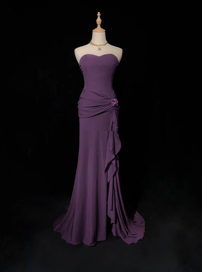Robes de bal vintage des années 60 sirène bustier en cœur mousseline violette longue robe de bal N3102