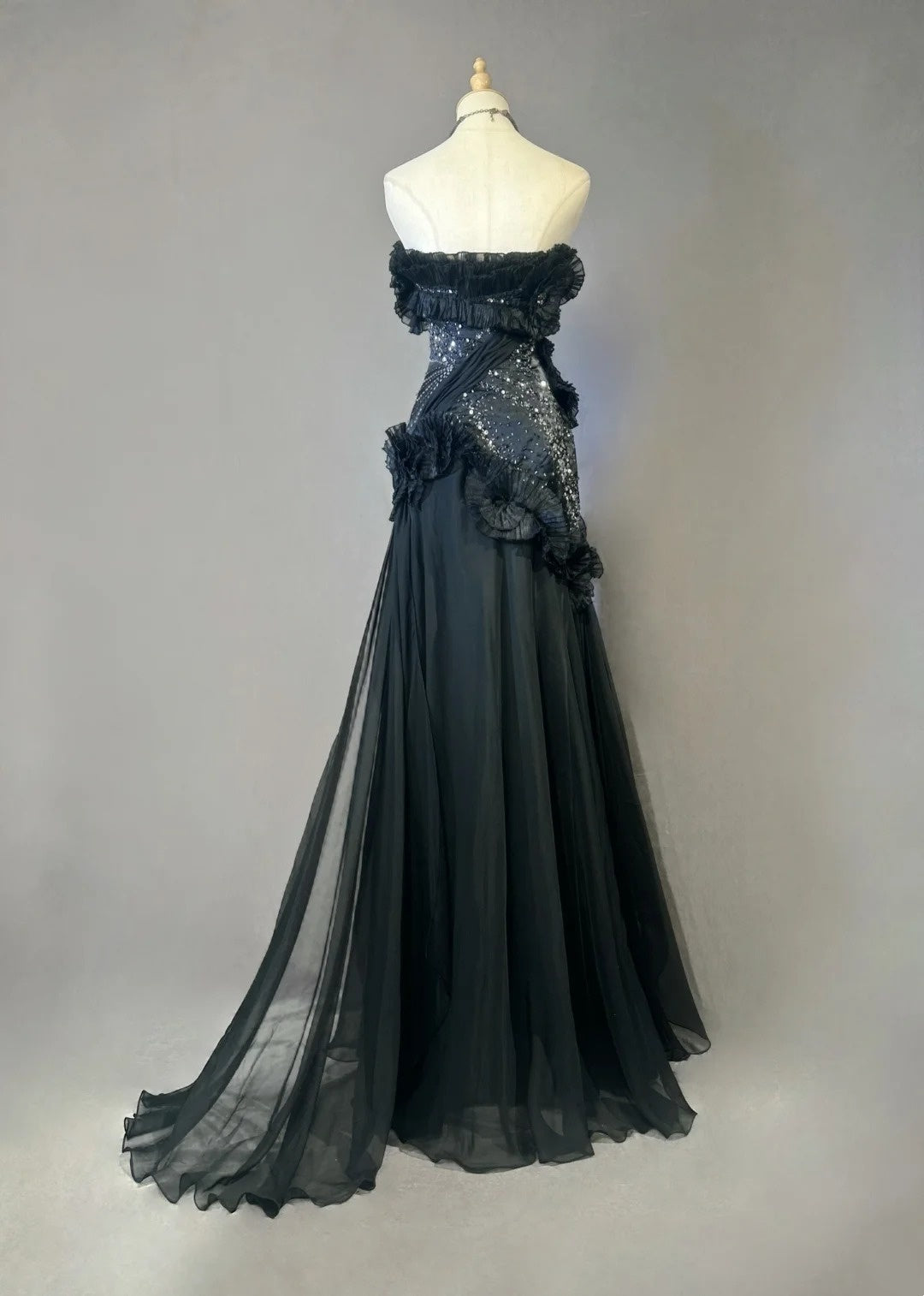 Vintage Prom Dresses Meerjungfrau Sweetheart Black Tie Kleid Chiffon mit Perlen 1980er Jahre Lange Abendkleid N2621