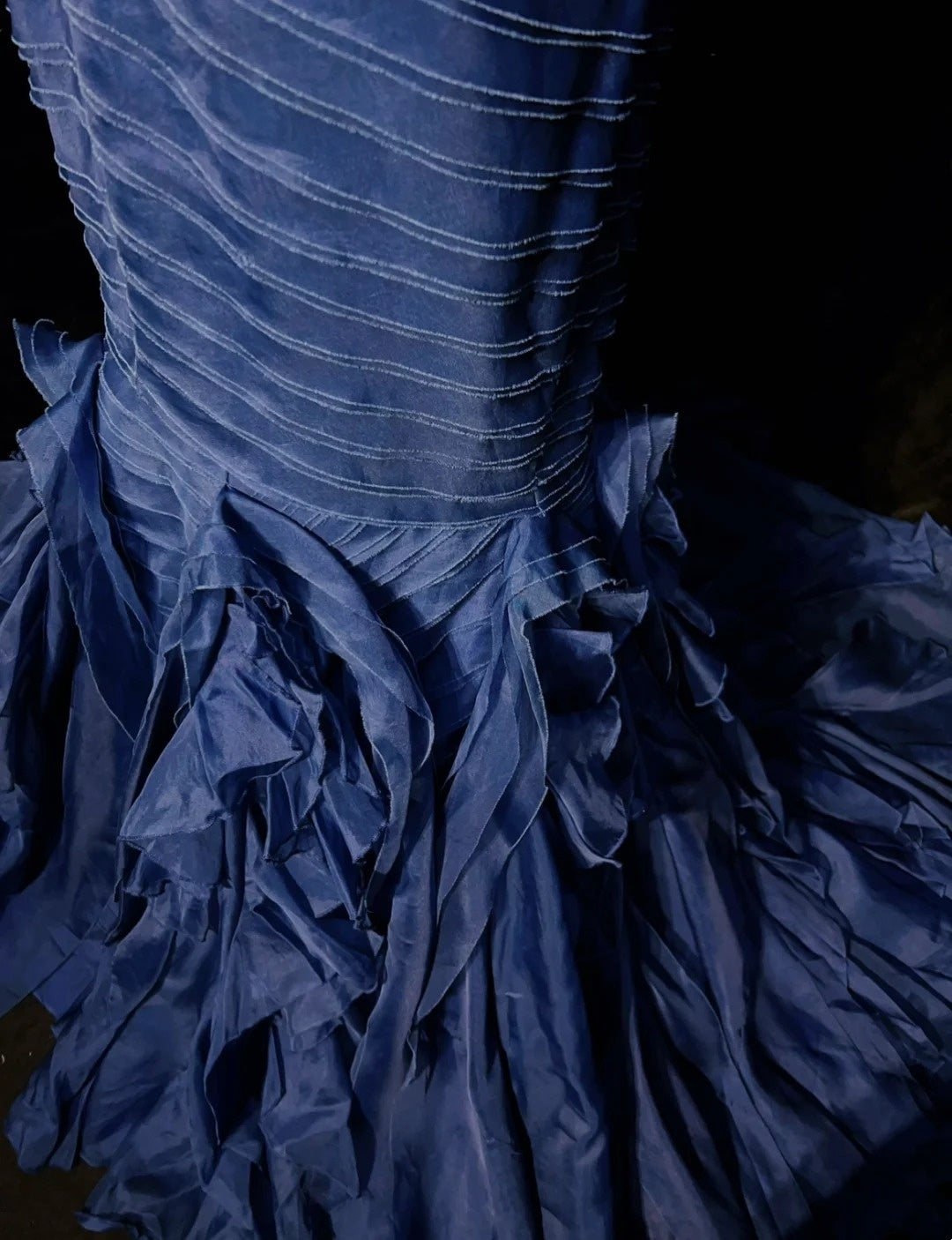 Vintage Prom Dresses Mermaid Sweetheart Navy Blue Satin With Tiered Layers 90s Long Evening Gown N2906