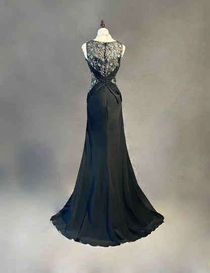 Belles robes de bal Robes sirène col rond robe de soirée mousseline de soie avec bustier perlé longues tenues de soirée N3364