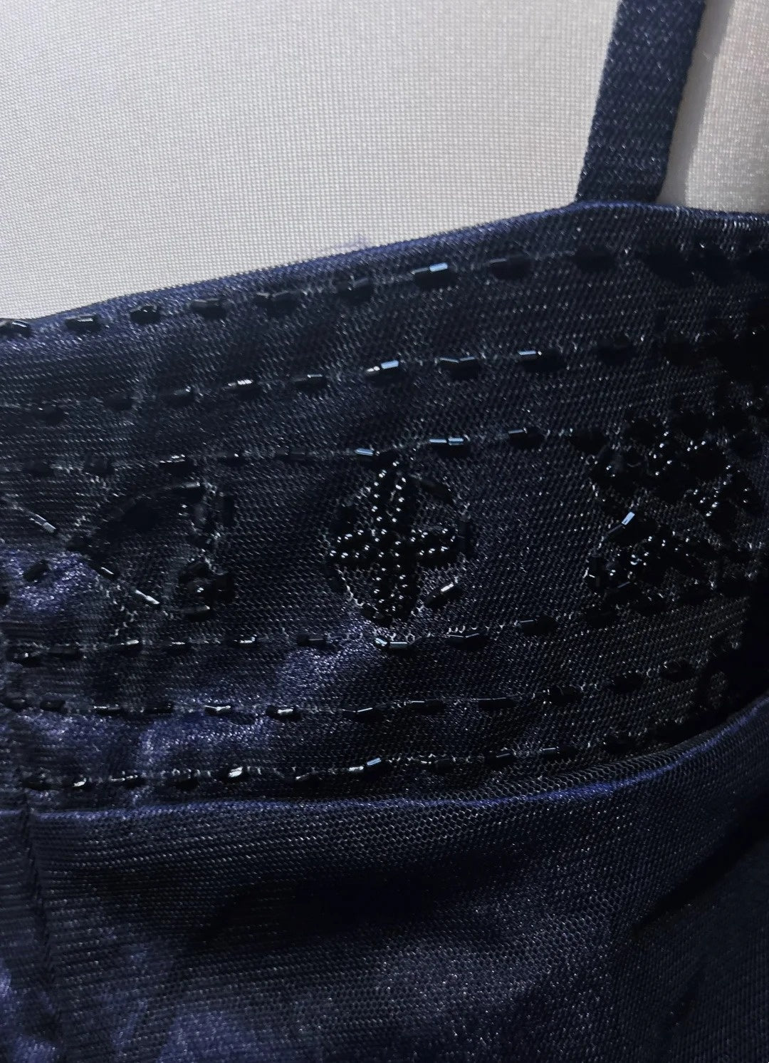 Vintage Ballkleider A-Linie Spaghettiträger Marineblau Tüll 80er Jahre Mit Perlen Lang Formelle Abendgarderobe N3871