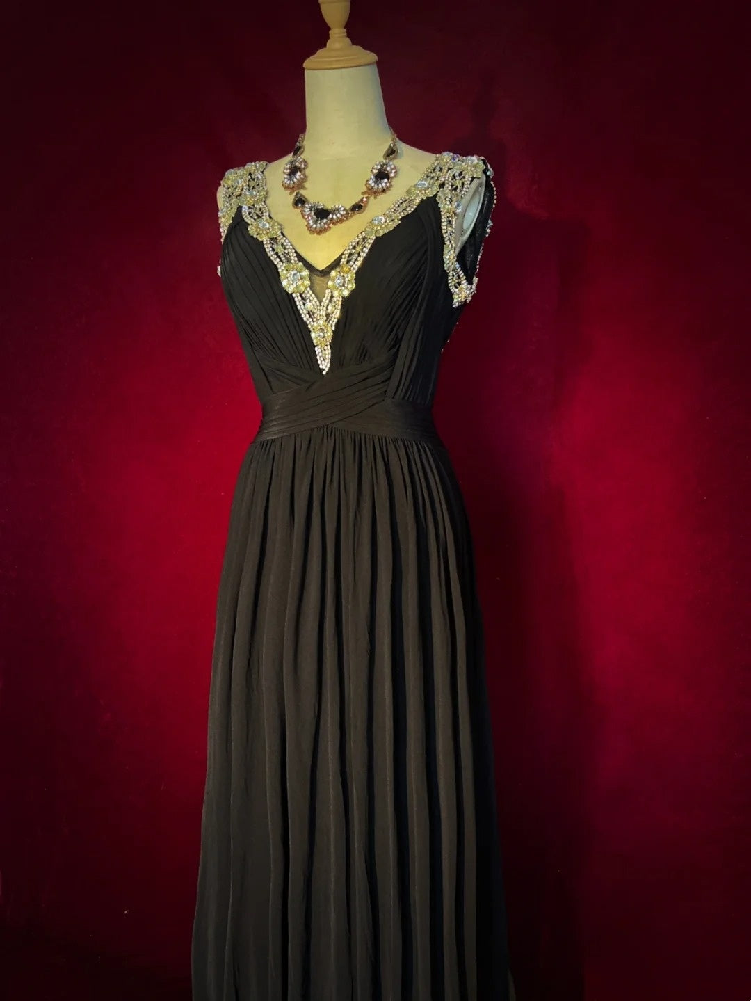 Vintage Prom Dresses 80er Jahre A-Linie V-Ausschnitt Black Tie Kleid Rückenfrei Chiffon Abendkleider N3473