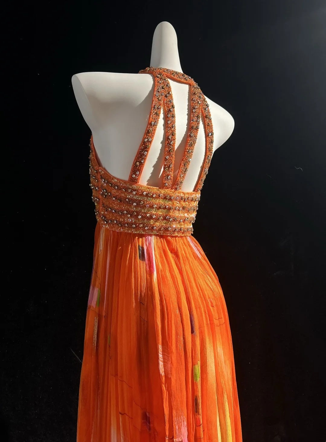 Vintage A Line Orange Chiffon With Beading Evening Long Prom Dresses Formal Outfits RB3945